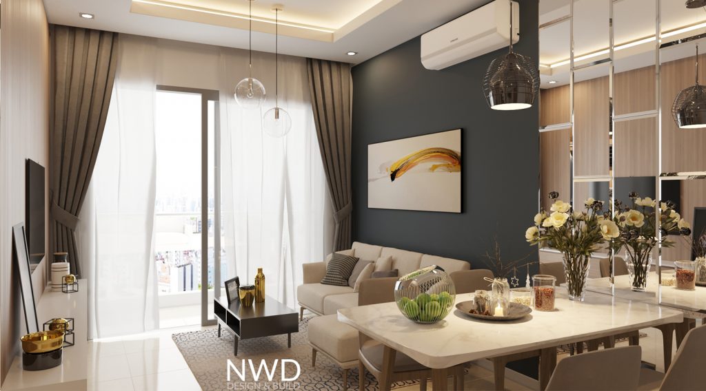 Phòng khách căn hộ Millenium 2 phòng ngủ được NWD Design & Build thiết kế