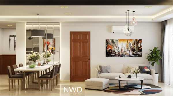 Bố cục trang trí tranh hợp lý và sự phản xạ ánh sáng của gương