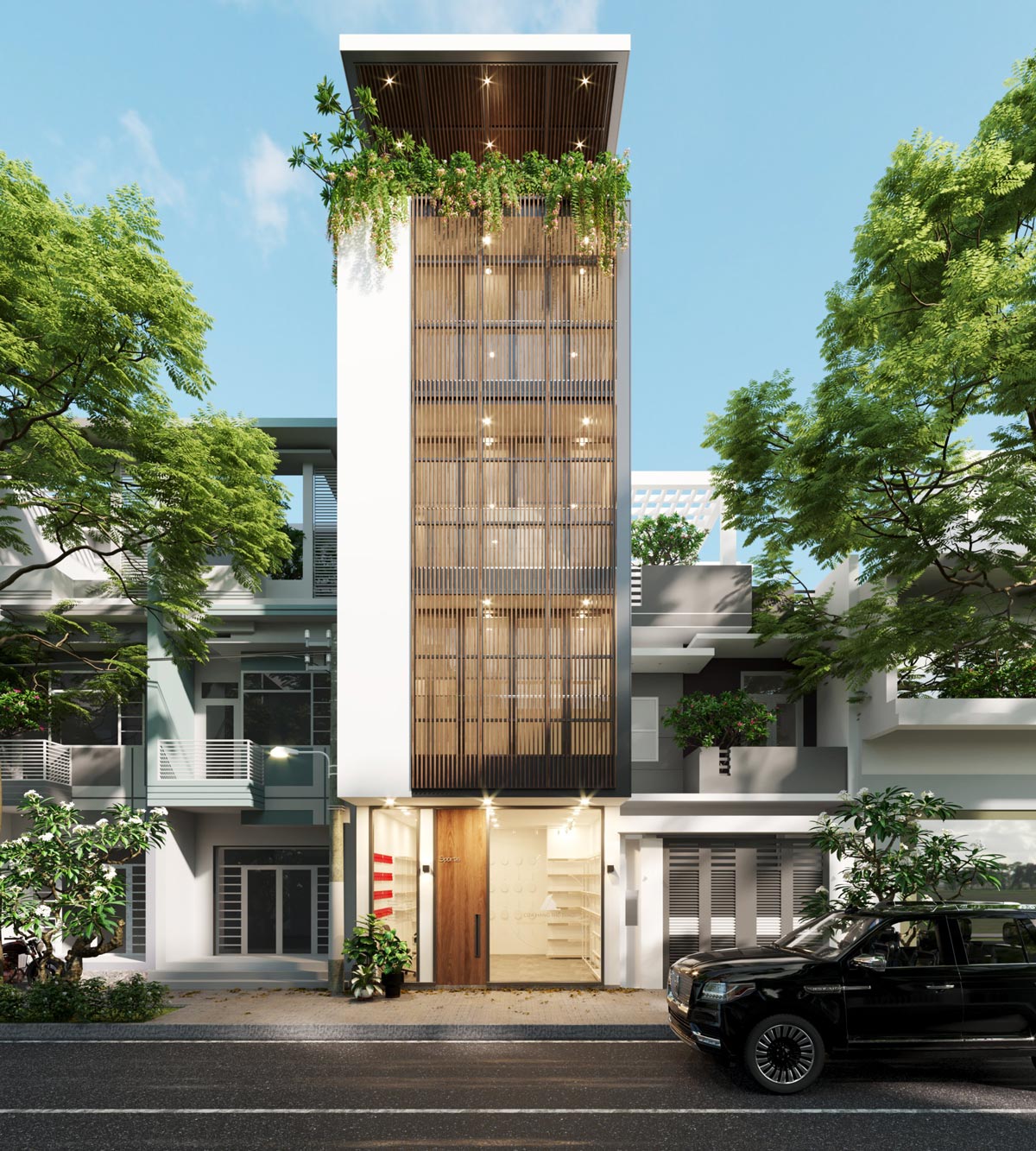 Thiết kế mặt đứng nhà phố 5m 4 tầng