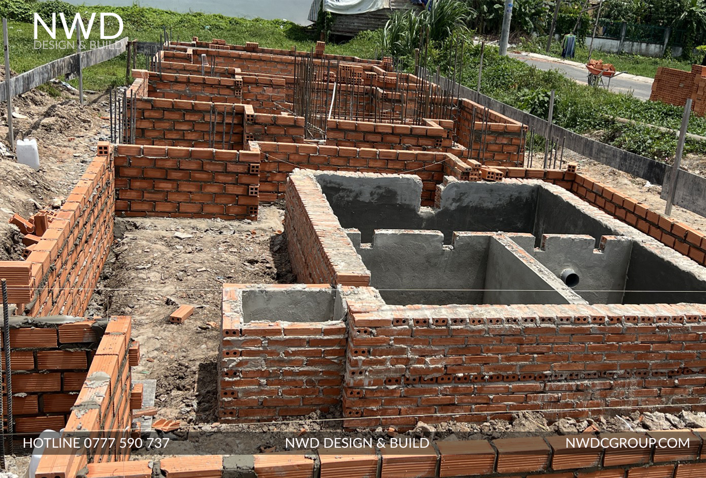 Thi công phần móng cho nhà phố 5x15 sau khi ép cọc do NWD Design & Build thi công