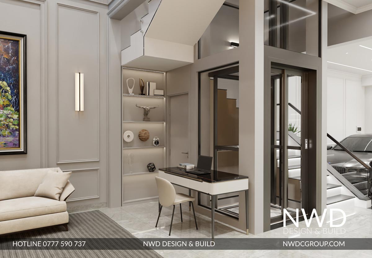 Thiết kế thang máy trong nhà phố 5 tầng